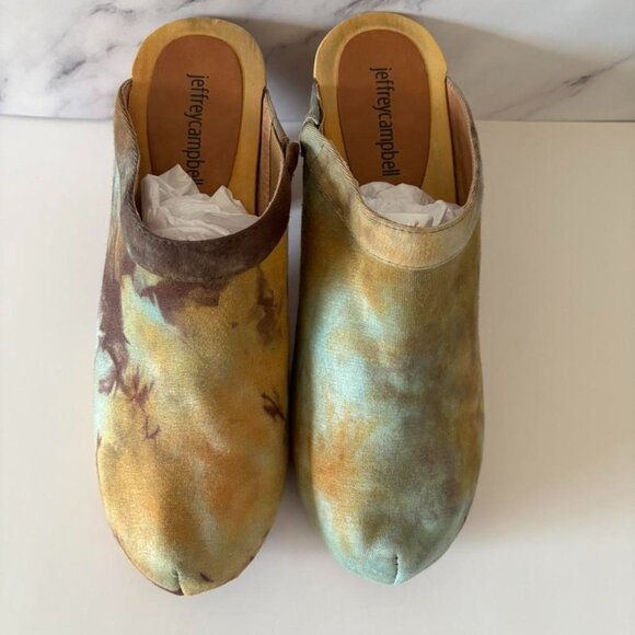 Jeffrey Campbell Fabric Multicoloured Tie Dye Clogs Heels Boho Festival Hippi - Picture 2 of 12